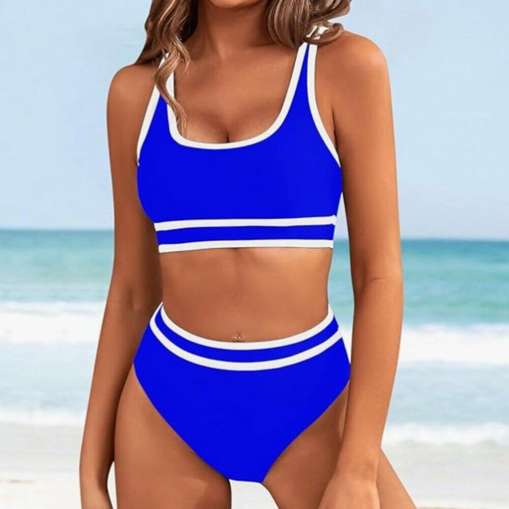 Aimage Blue and White Bikini Size Large NWT